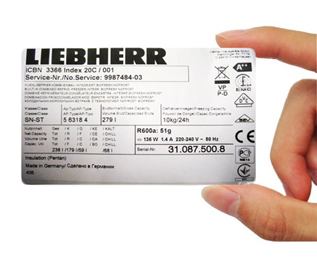 Liebherr fridge freezer rating plate